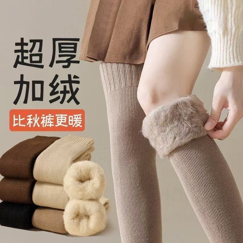 Cashmere over-the-knee socks women's style long tube winter fleece lined thickened cold-resistant warm high tube plush knee protection thigh socks winter