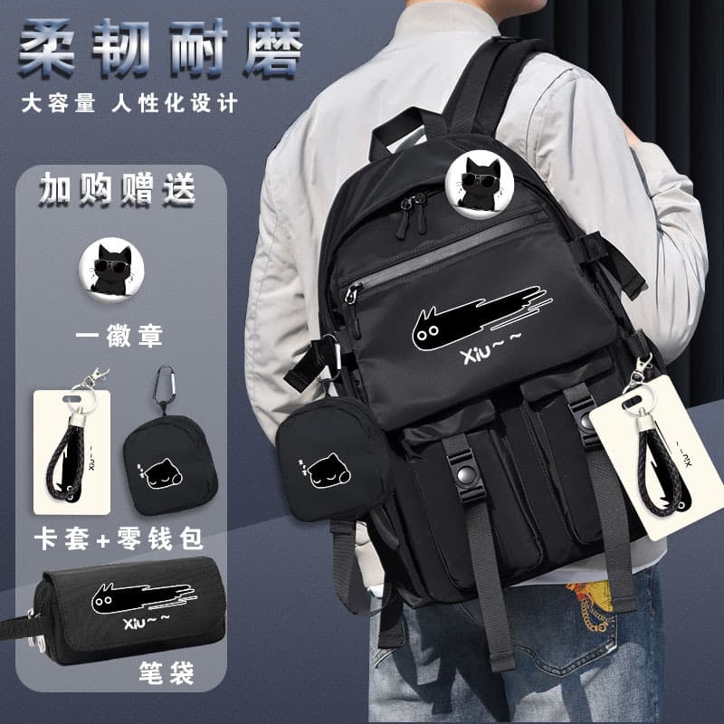 Black Cat Backpack Simple Large Capacity Student Middle School High School College Laptop Bag Trendy Fashion Men Travel