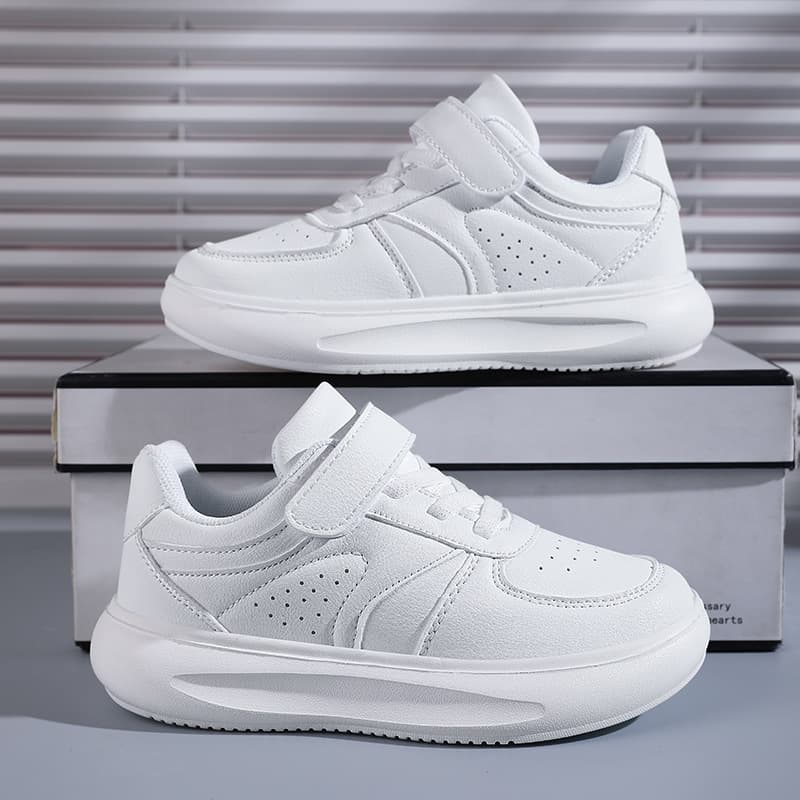 Children's White Shoes New Spring/Autumn Leather Boys White Shoes Student Campus Black Girls Sports Shoes Cross-border