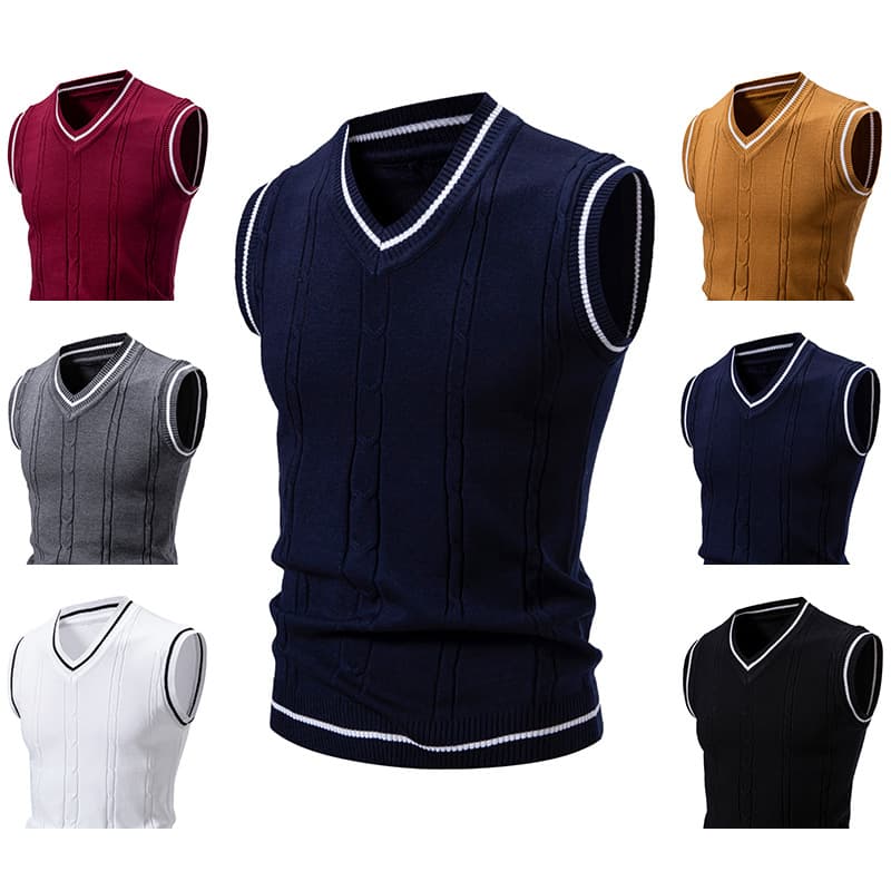 2024 Autumn/Winter New Cross-Border Trade Men's Knit Vest V-Neck Fashion Casual Layering Color-Block Vest