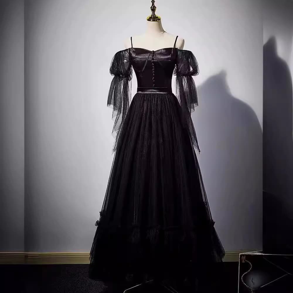 Banquet Evening Gown, Black French Puffy Skirt, 2023 New Light Luxury High-End Slimming Dress for Women