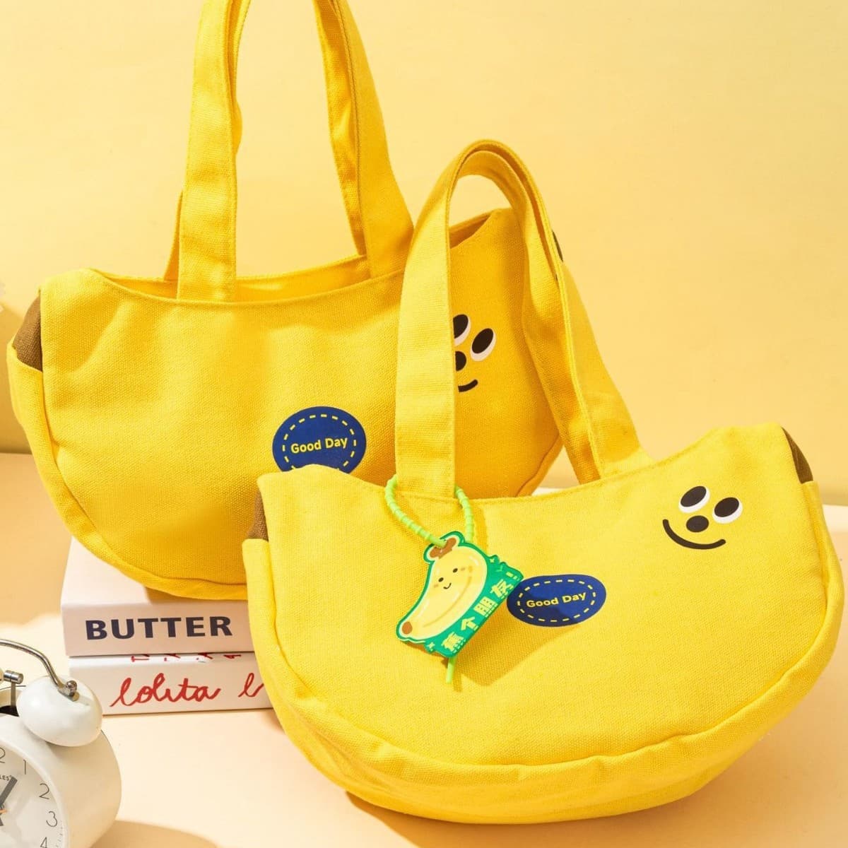 Cute Banana Embroidery Canvas Bag Gift Bag Convenient Handbag for Office Workers Children's Outdoor Handbag
