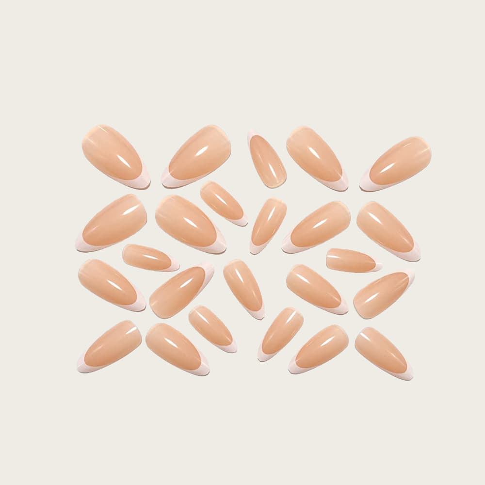 Wholesale Medium Almond Shape Press-On Nails, Translucent Nude Pink French Style, Removable Finished Nails for Export