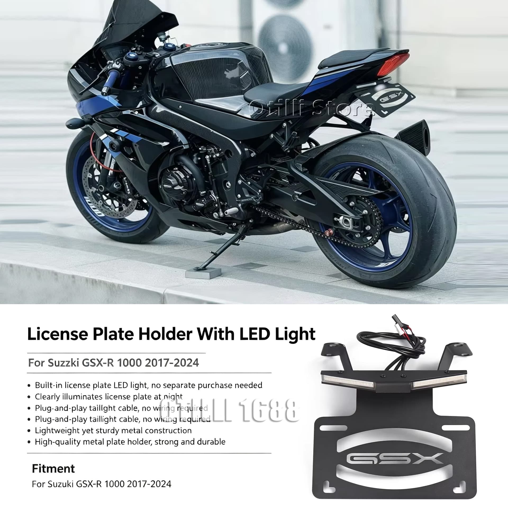 Suzuki GSX-R1000 2017-2024 Motorcycle Modification Accessories LED Turn Signal Short Tail License Plate Bracket