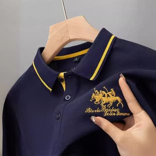 Business Casual Wrinkle-Free Embroidered Men's Polo Shirt Short Sleeve Top for Middle-Aged Fathers High Quality for Cross-Border E-Commerce