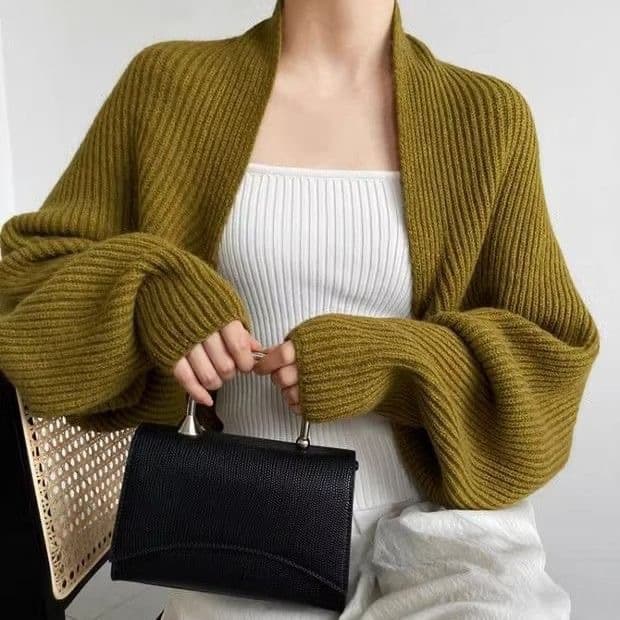 Batwing Sleeve French Style Chunky Knit Sweater, Elegant Cape Jacket for Women, Vest, Sleeveless Dress Outerwear Knit Cardigan