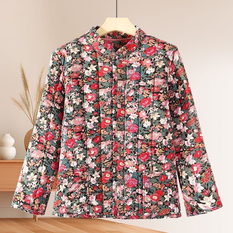 Middle-Aged and Elderly Mothers Floral Cotton Jacket Stand Collar Floral Print Warm Outer Wear Winter Plus Size Camel Wool Cotton Coat Wholesale Thick Warm Style