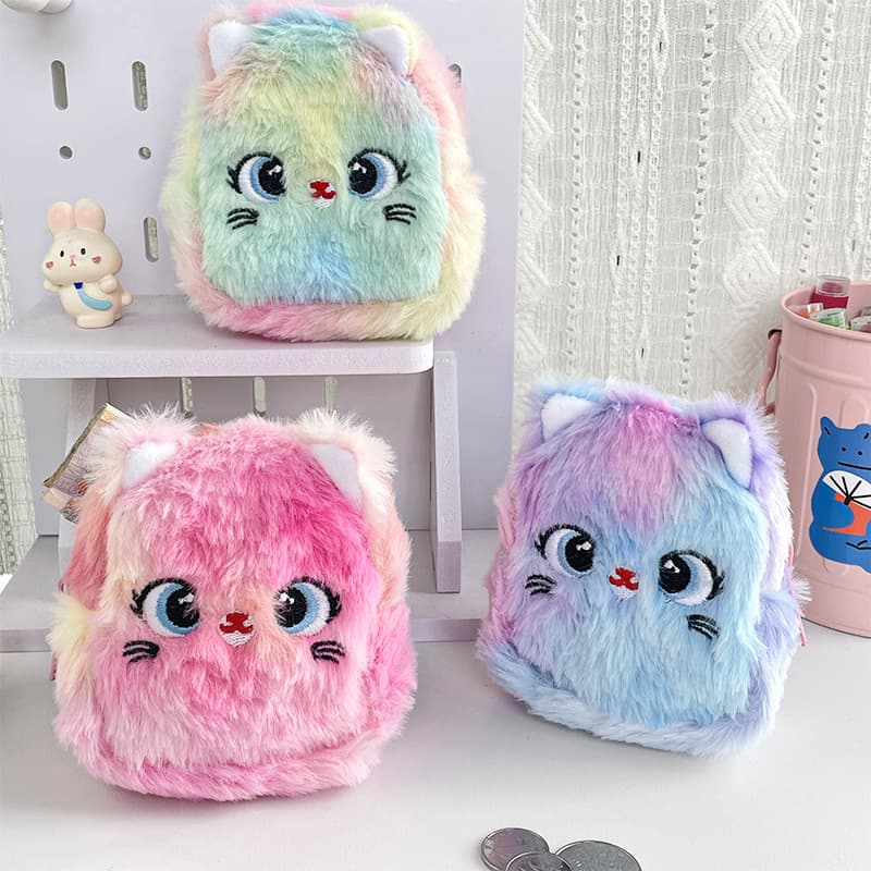 Cartoon Cute Glowing Kitten Plush Coin Purse Girl Heart Bag Pendant Headphones Lipstick Storage Bag Gift