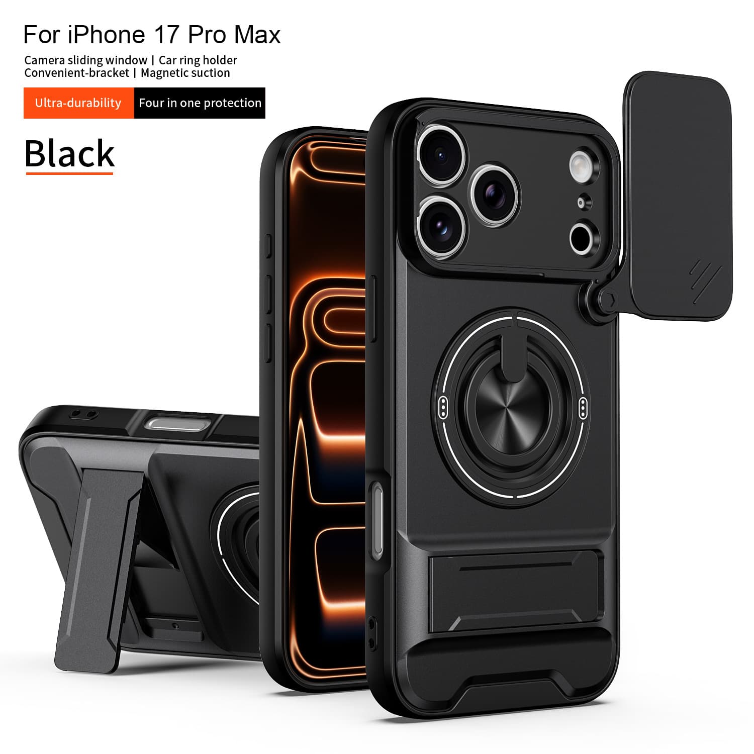 New Shunjia 360-Degree Rotating Finger Ring Holder Case for iPhone 17 Pro Max and iPhone 17 Air