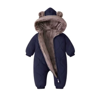 Baby Winter Fleece-Lined Thickened Bodysuit, Warm Crawling Romper for Outings, Cute Bear Ear Hooded Jumpsuit
