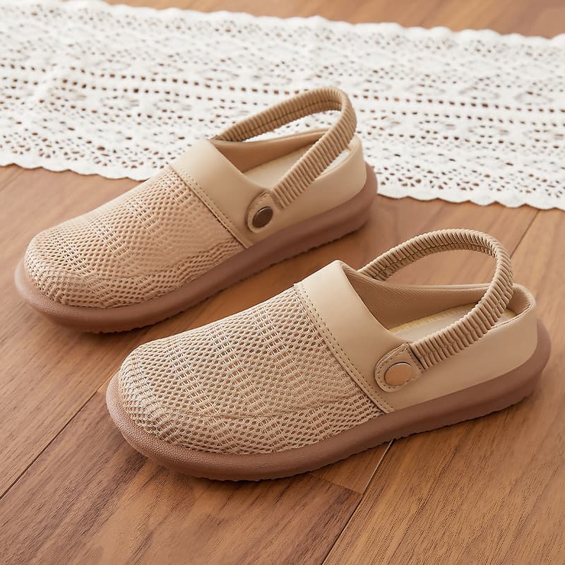 Women's Casual Sandals Mesh Shoes Simple Closed-Toe Slippers Polyurethane Soft Sole Half-Back Flat Comfortable Shoes