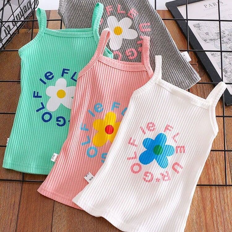 Summer Girls Vest Tank Top Baby Fashionable Kids Personality Trendy Korean Style Flower Fresh Cute Outerwear Top