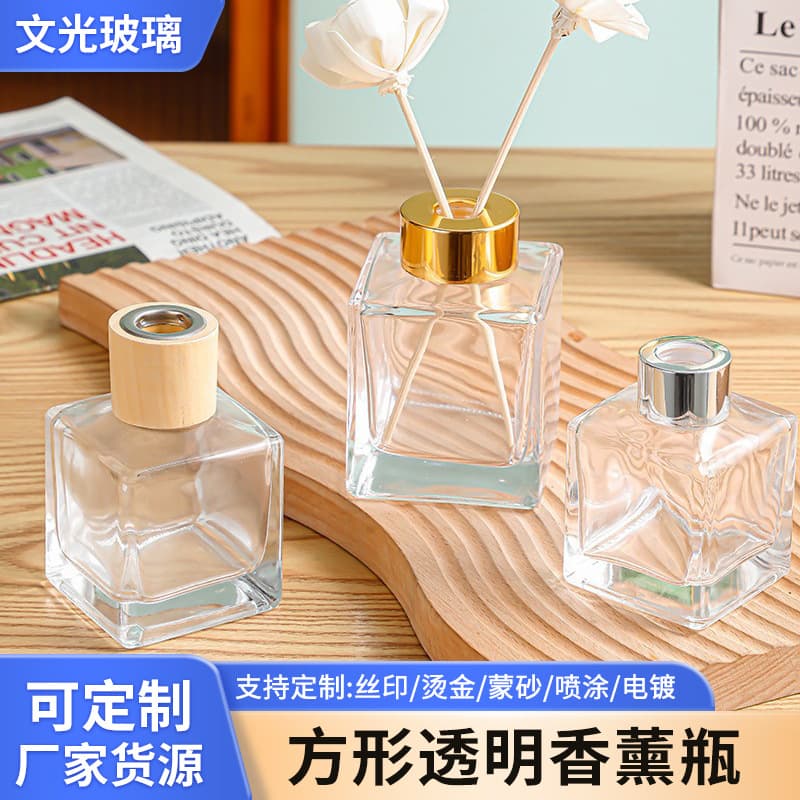 Home decoration fireless rattan aromatherapy bottle empty bottle car diffuser bottle square aromatherapy bottle essential oil glass bottle wholesale