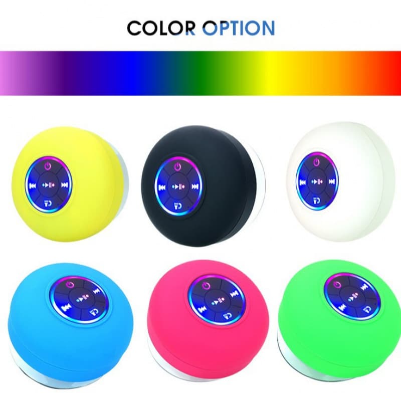 Manufacturer's new LED colorful illuminated waterproof Bluetooth speaker for bathroom use with large suction cup and mobile phone support