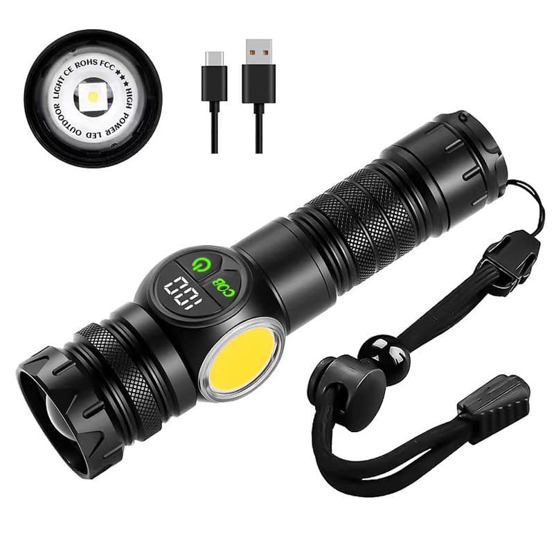 Cross-border new long-range zoom COB+ white laser bright flashlight LED outdoor camping lighting flashlight