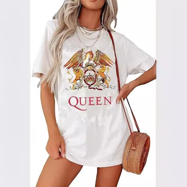 AliExpress Summer Hot Sale Retro Rock Band Oversized T-Shirt QUEEN Band Trendy Loose Drop Shoulder T