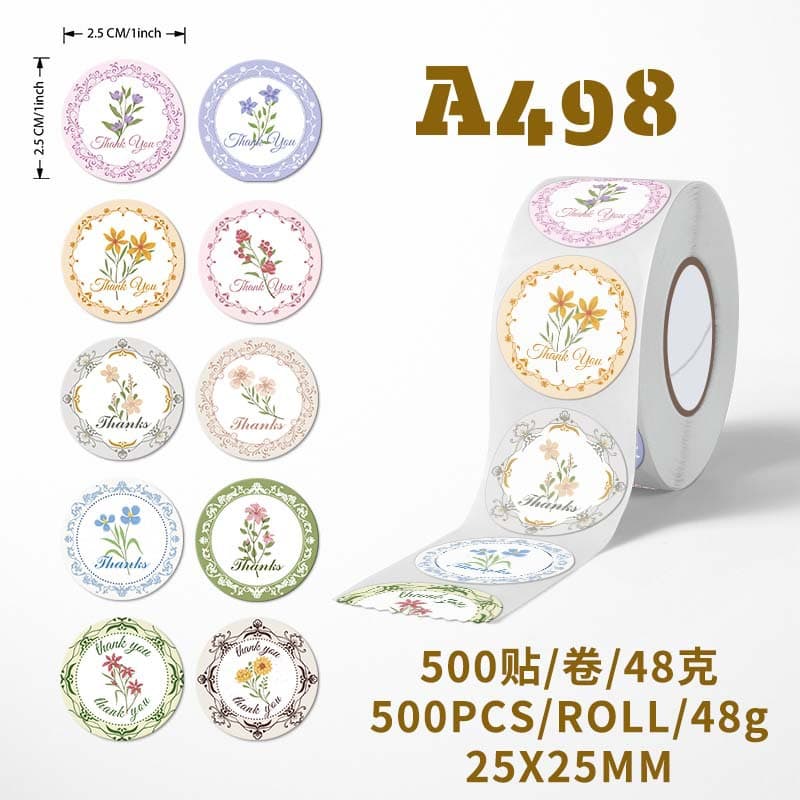 New roll stickers, bouquet packaging label stickers, floral pattern thank you stickers, sealing stickers, gift packaging stickers