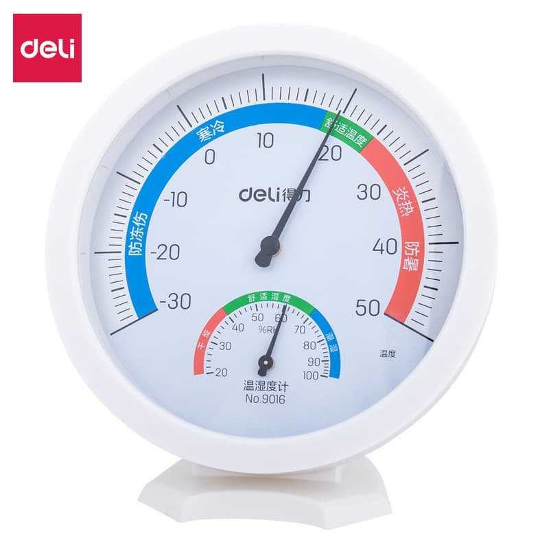 Deli 9016 Indoor/Outdoor Thermometer and Hygrometer, Home Temperature Gauge, Wall-Mounted for Pharmacy, Baby Room