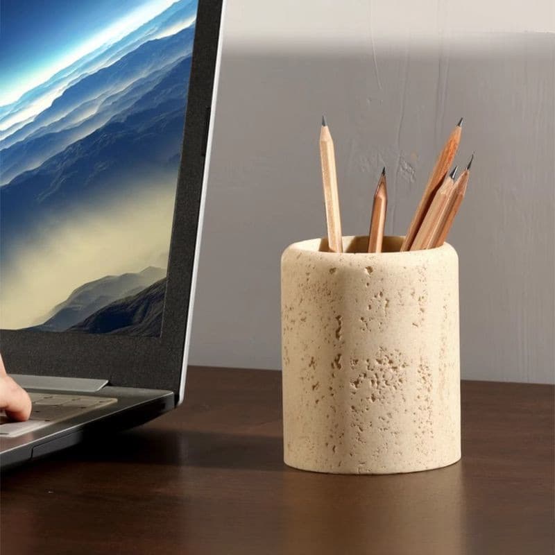 Travertine pen holder, light luxury and high-end office desktop storage box, desk creative simple high-end ornament pen holder