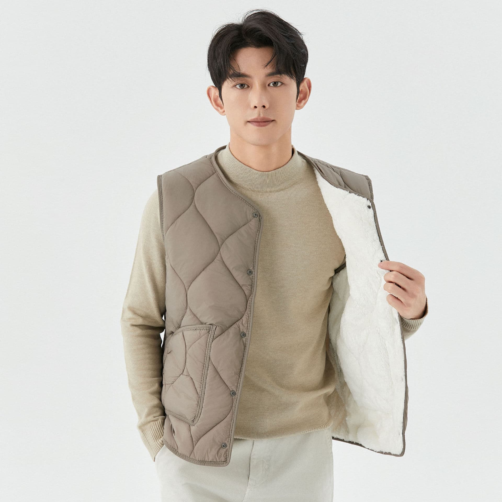 Wholesale New Unisex Men's Autumn and Winter Lightweight Fleece-Lined Casual Home Couple Button Cotton Vest 2502