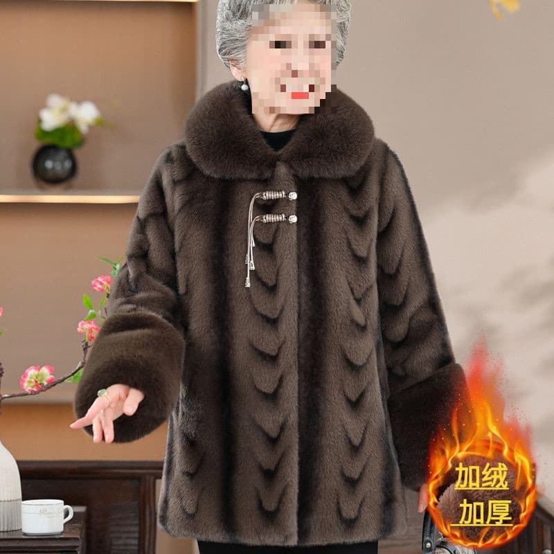 Autumn Winter Warm Middle-Aged Women's Coat Fashion Retro Plush Thick Coat Grandma Style Year Mom Wear