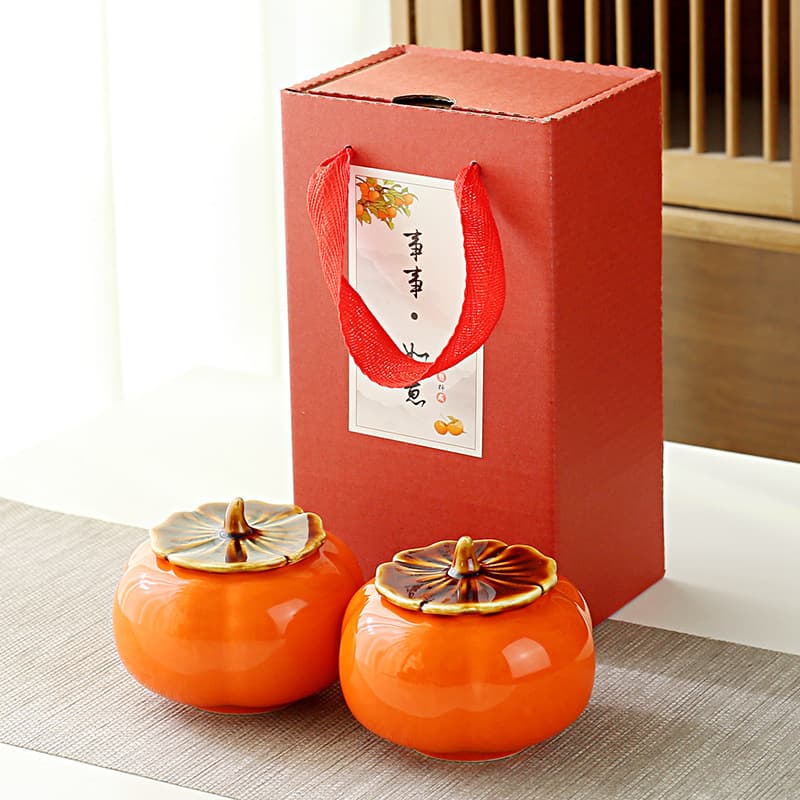 Persimmon-shaped Ceramic Sealed Wedding Candy Box, Creative Tea Canister Mini Small Packaging Sweet Container