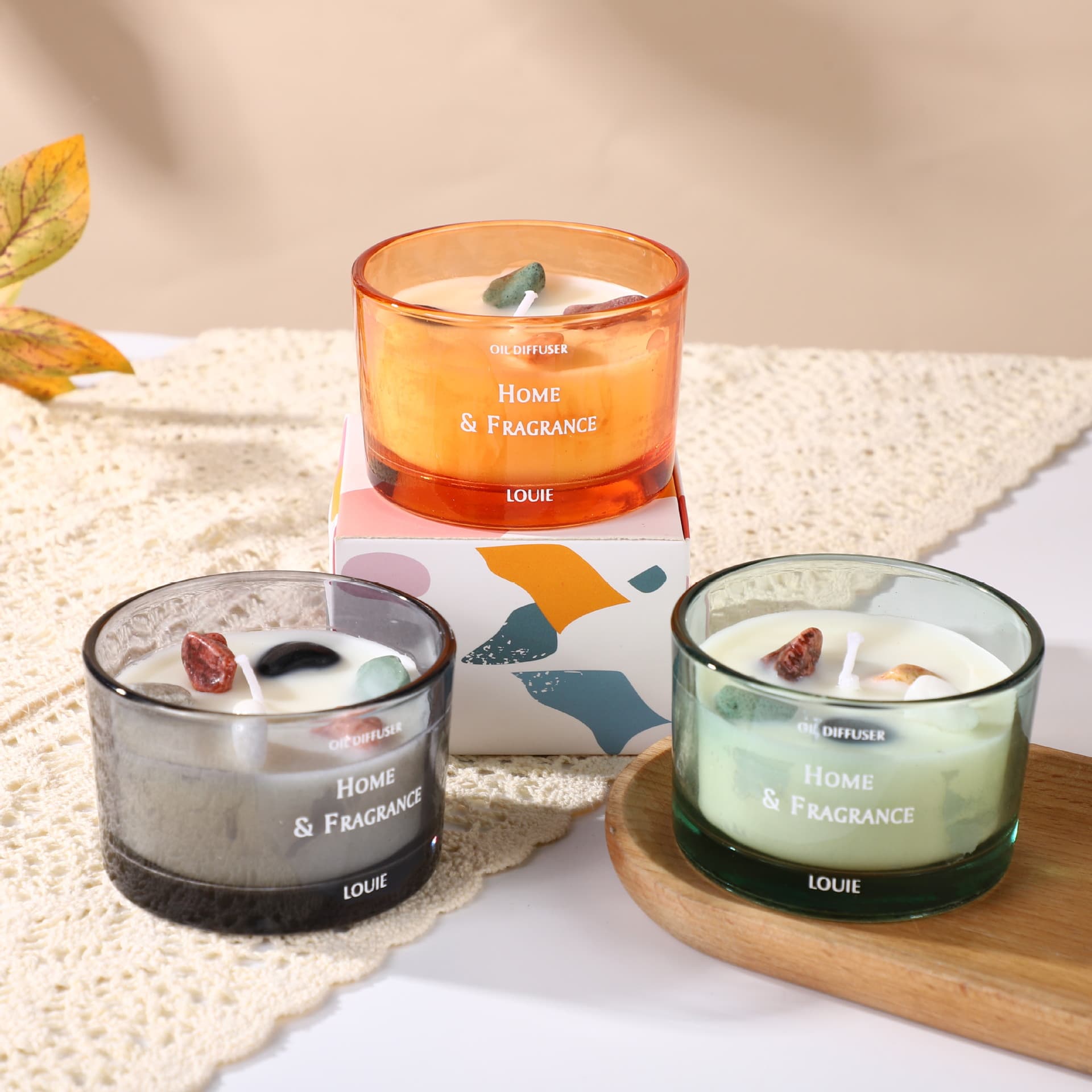 Natural Soybean Wax Smokeless Colored Glass Aromatherapy Wax Candle Long-Lasting Burning Romantic Candlestick Candlelight