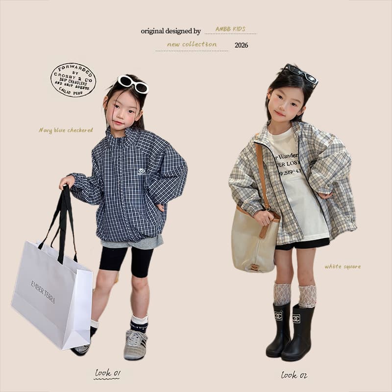 Aimobeibei 2026 Spring New Children's Cotton Casual Plaid Jacket Girls Stylish Letter Print Jacket Top