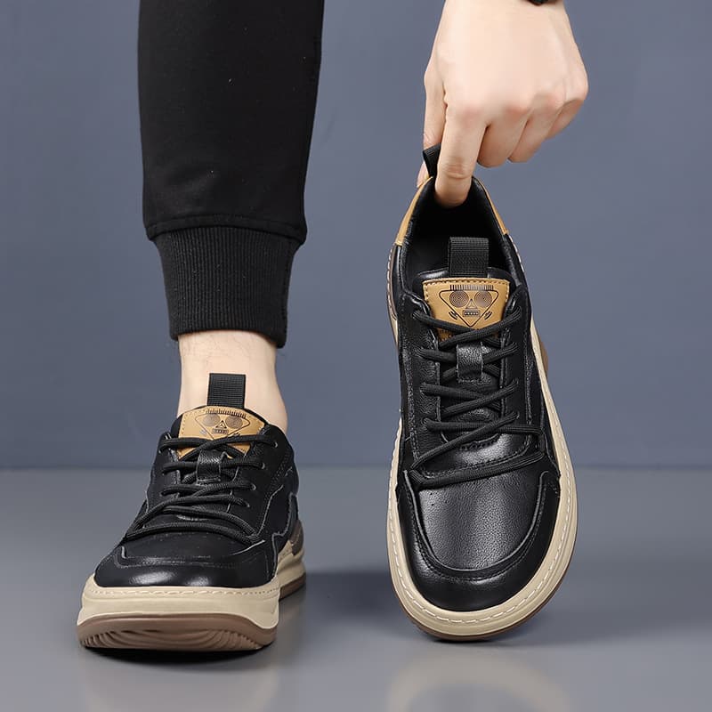 Top-grain leather new men's casual leather shoes, genuine leather white sneakers, trendy clown shoes, versatile men's shoes