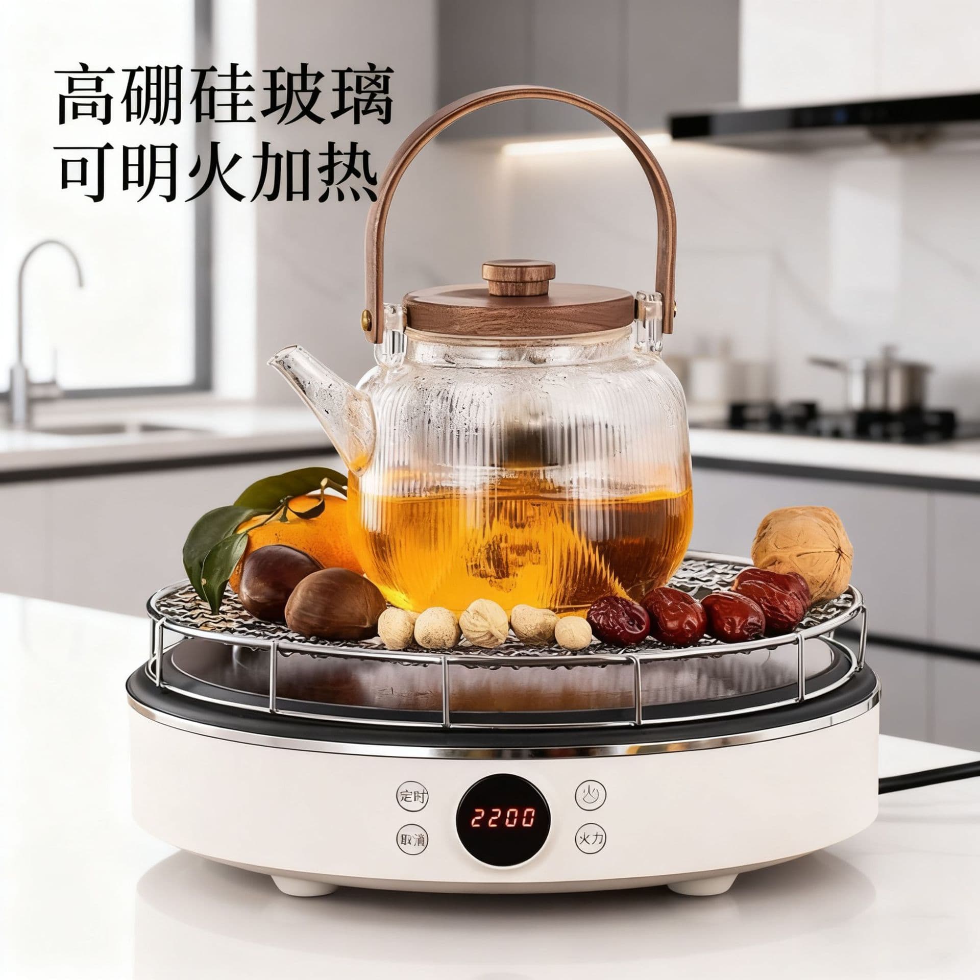 Heat-Resistant Glass Teapot for Electric Stove, Kettle for Brewing Tea, Tea Set with Handle and Steaming Function, High Borosilicate
