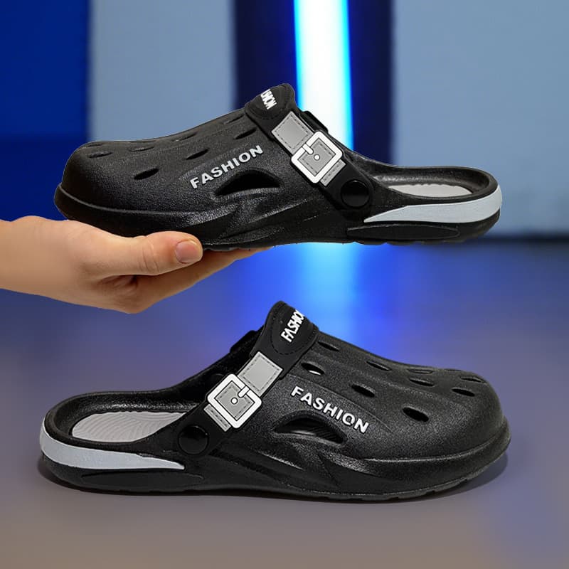Men's Summer Beach Sandals, Indoor/Outdoor Slip-resistant Clog-style Shoes with Closed Toe, Casual Dual-purpose Men's Slippers