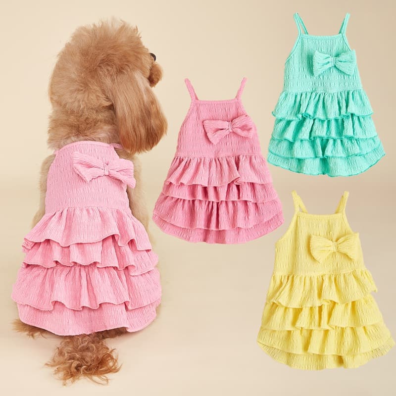 Korean Style Solid Color Cute Princess Cake Bow Pet Dress for Cats, Bichon, Pomeranian, Small Dogs Suspender Dress