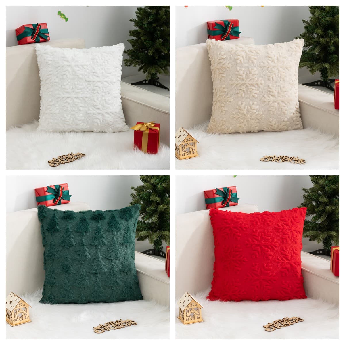 Cross-border Christmas Pillowcase Without Insert, Snowflake Christmas Tree Home Sofa Cushion Pad, Festive Decor Cushion Cover