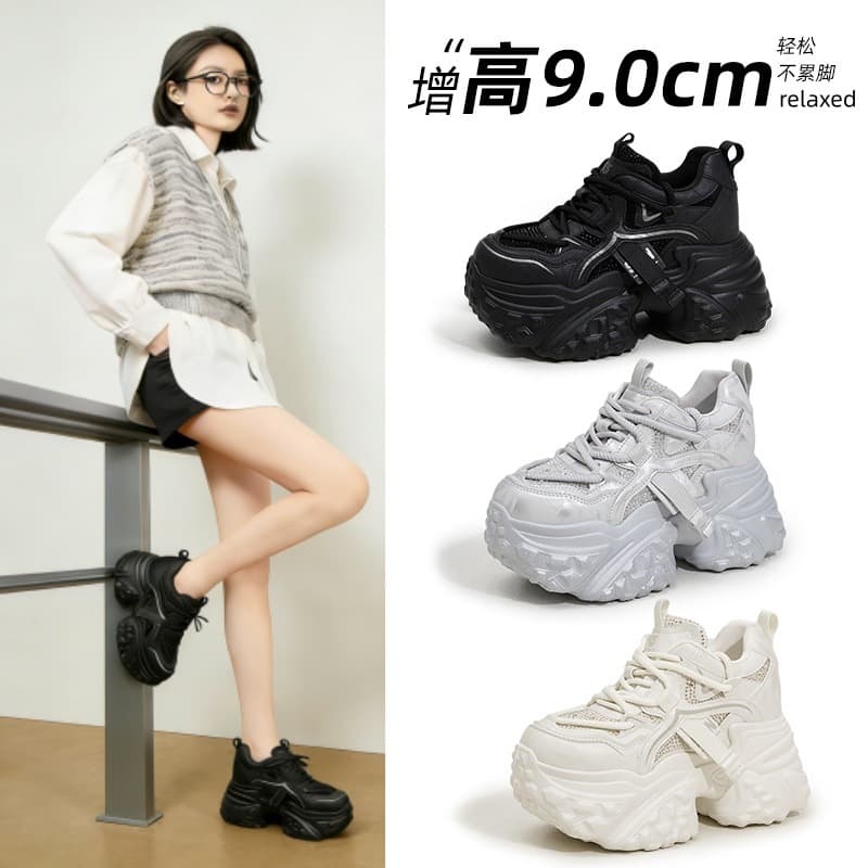 Small 9CM inner height increasing dad shoes for women 2026 spring platform thick sole breathable comfortable casual sports shoes for women