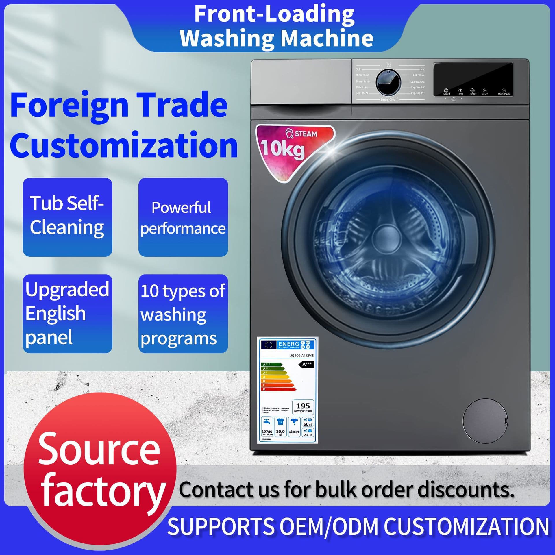 English Washing Machine Fully Automatic Washer-Dryer 8kg 10kg Washing Machine Drum Inverter Washing Machine