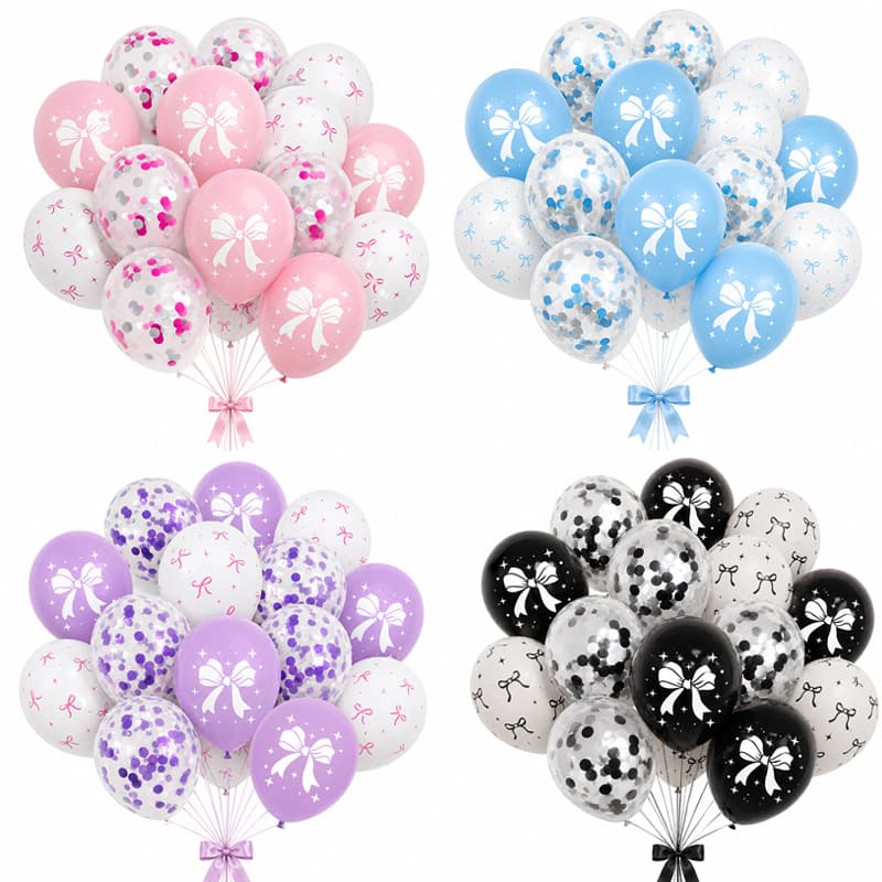 Bow Glitter Balloon Set Pink Blue Purple Black Birthday Party Decoration Latex Balloon First Birthday Wedding Decor