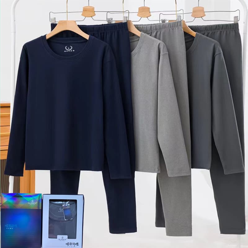 Soft Cotton Thermal Underwear Couple Gift Set, Cationic Slim Fit Round Neck Autumn/Winter Long Sleeve Top and Bottom