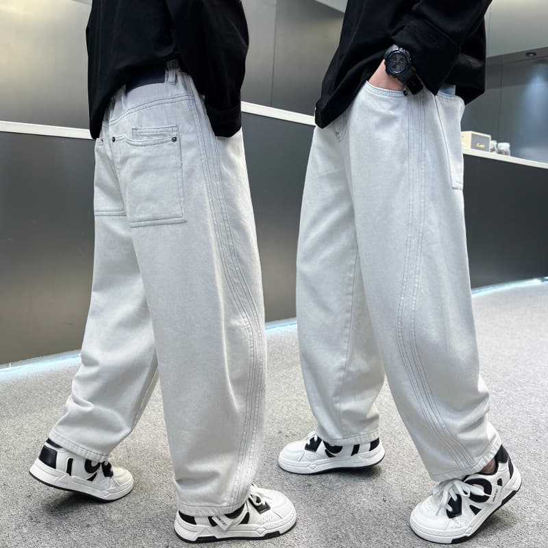 Boys Denim Pants Summer Thin Style, Middle and Big Kids Trendy Loose Straight Leg Pants, Cool Streetwear Curved Knife Pants