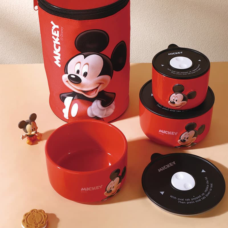 Disney Mickey Mouse Ceramic Fresh-Keeping Bowl Set - Cute Lunch Box for School and Work, Eco-Friendly