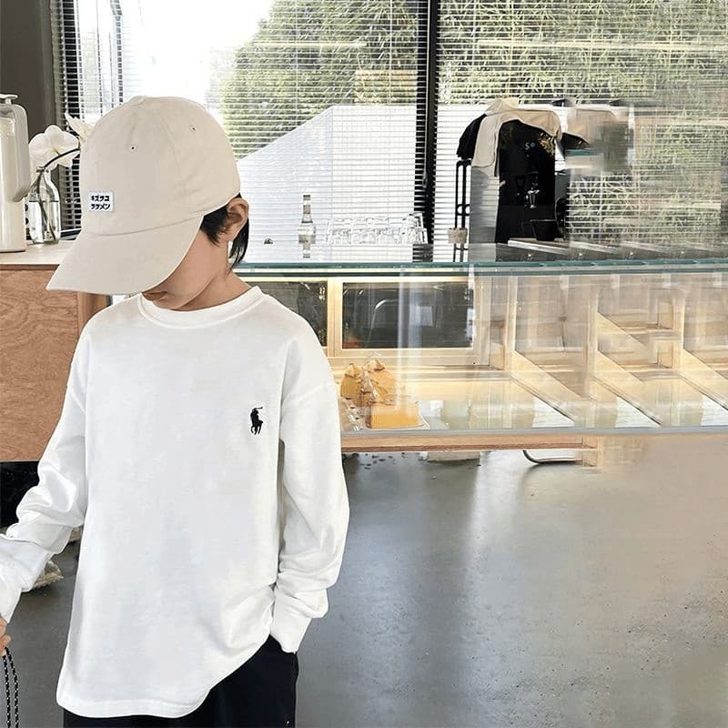 220g Heavyweight Pure Cotton Boys T-Shirt Long Sleeve Autumn Kids Youth Top Half Sleeve Undershirt