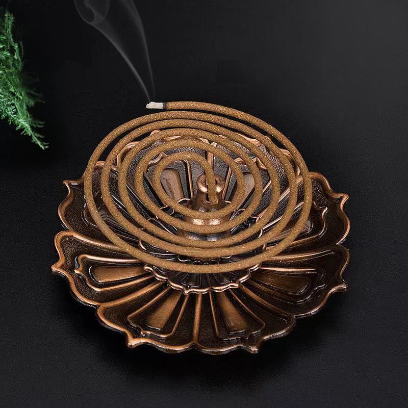 Creative Coil Incense Holder Home Incense Burner Stand Tray Creative Multifunctional Antique Copper Alloy Three Treasures Lotus Incense Stick Incense Holder