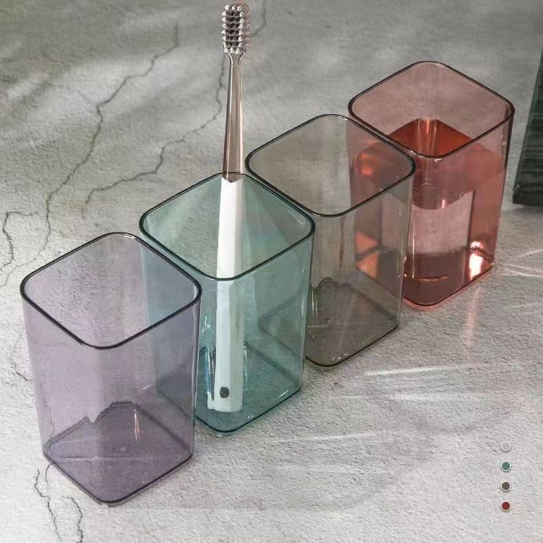Household Square Plastic Transparent Bathroom Cup, Light Luxury Style Student Couple Toothbrushing Cup, Children's Minimalist Mouthwash Cup Wholesale