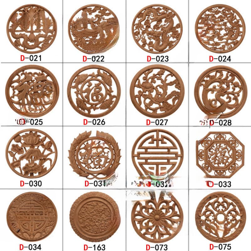 Dongyang Wood Antique Fu Character Round Decal Chinese Solid Wood Door Core Wooden Flower Decorative Classical Round Flower Sticker