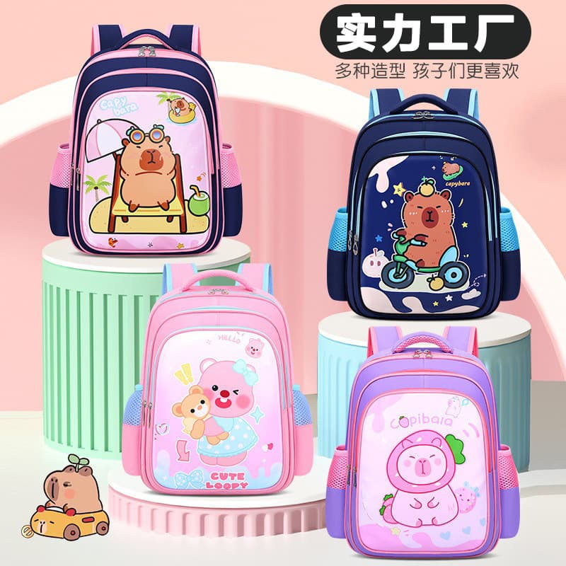 New Elementary School Backpack for Girls, Ruby Cute Cartoon Kindergarten Ultra-Light Capybara Kids Shoulder Bag