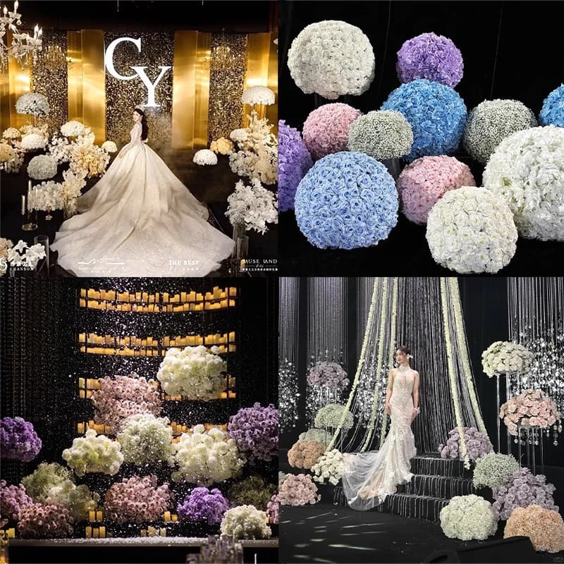 Trendy Wedding Artificial Flower Ball Wedding Scene Decoration Supplies Premium Rose Ball Silk Flower Wedding Hall Decoration