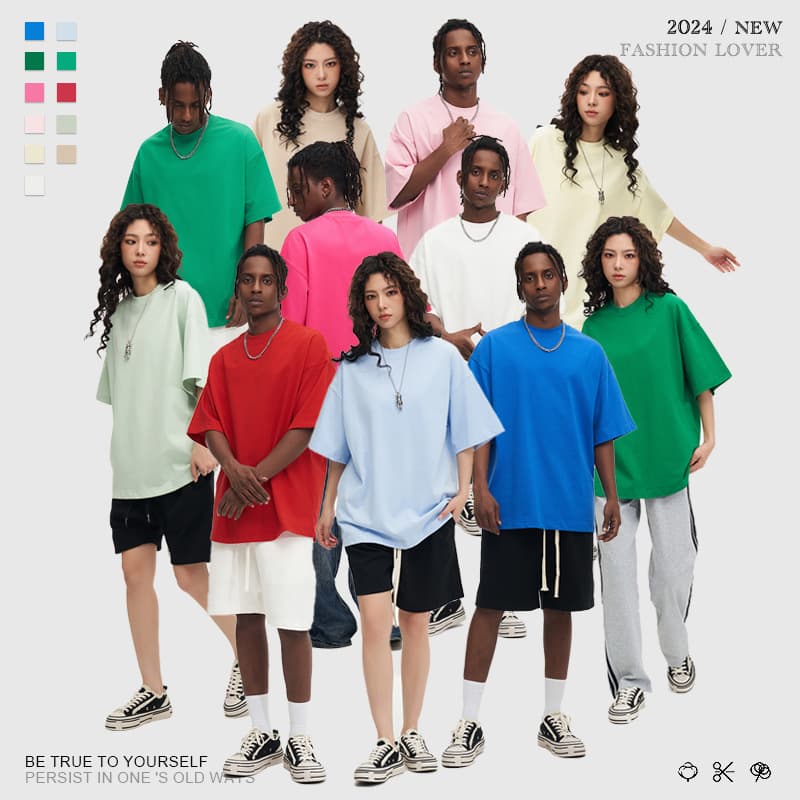 350g Heavyweight Round Neck White T-Shirt European Fit Short Sleeve Logo Print Oversized Casual Men's Sports Undershirt