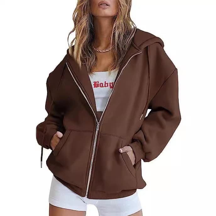 Amazon Cross-Border 2025 EU US New Men's and Women's Fleece-Lined Hooded Sweatshirt Casual Zip-Up Jacket in Stock