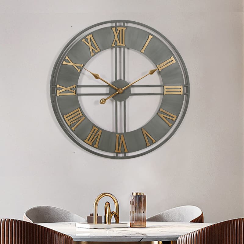 American Vintage Industrial Style Round Iron Wall Clock, Hot-Selling Antique Personality Silent Clock, Entryway Wall Decor Clock