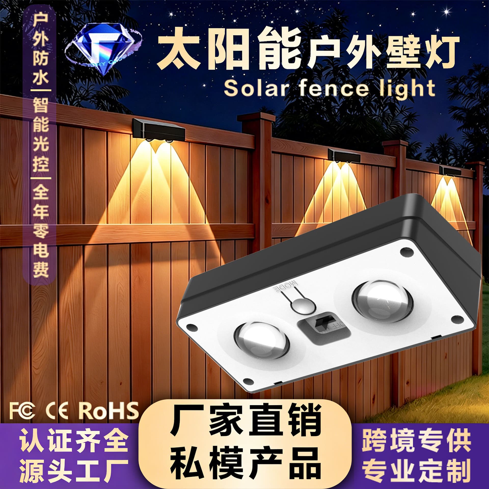 Solar Wall Light, Courtyard Railing Light, Outdoor Fence Light, Washing Wall Light, Atmosphere Light, Solar Charging Light