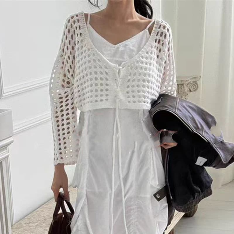 Slim Fit New Basic Flattering Top for Spring and Fall Women's Knit Sweater with Stylish Short Hollow Out Design